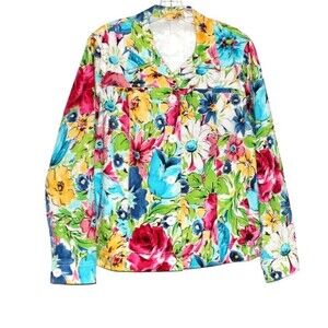 Laura Ashley - Women's Colorful Embroidered Button-Down Jacket - Size L